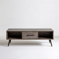 Szaro-brązowy stolik RTV 120 x 40 x 45 cm z szufladą i 2 otwartymi wnękami