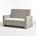Dwuosobowa sofa ogrodowa z technorattanu PE, szara z białymi poduszkami, 130 x 75 x 85 cm