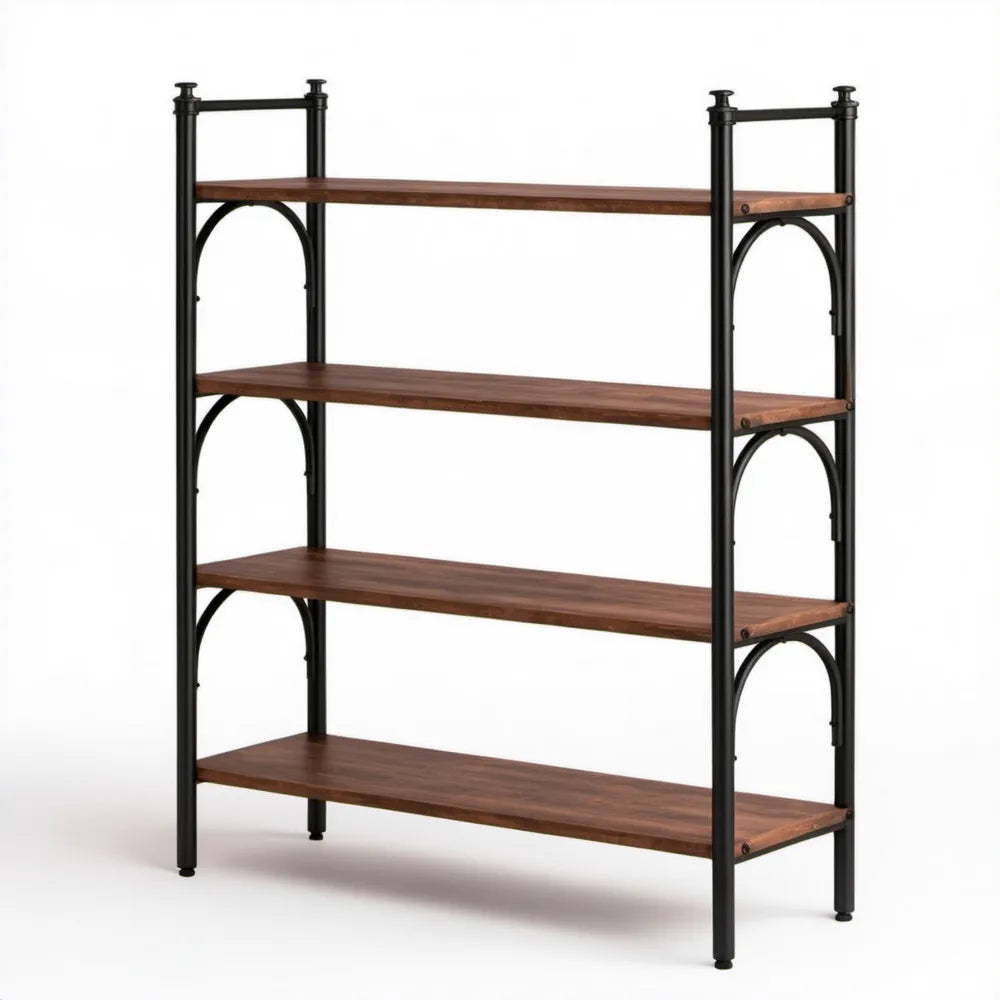 Regał industrialny z 4 półkami MDF i stalowym stelażem, brązowo-czarny, 80 x 30 x 160 cm