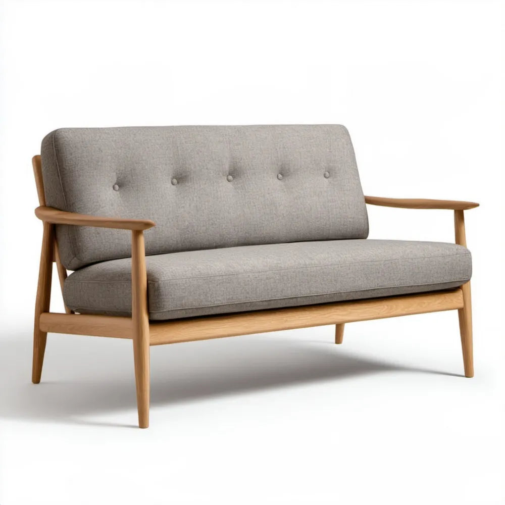 Sofa skandynawska z litego drewna kauczukowego, szara, 120 x 76 x 78 cm