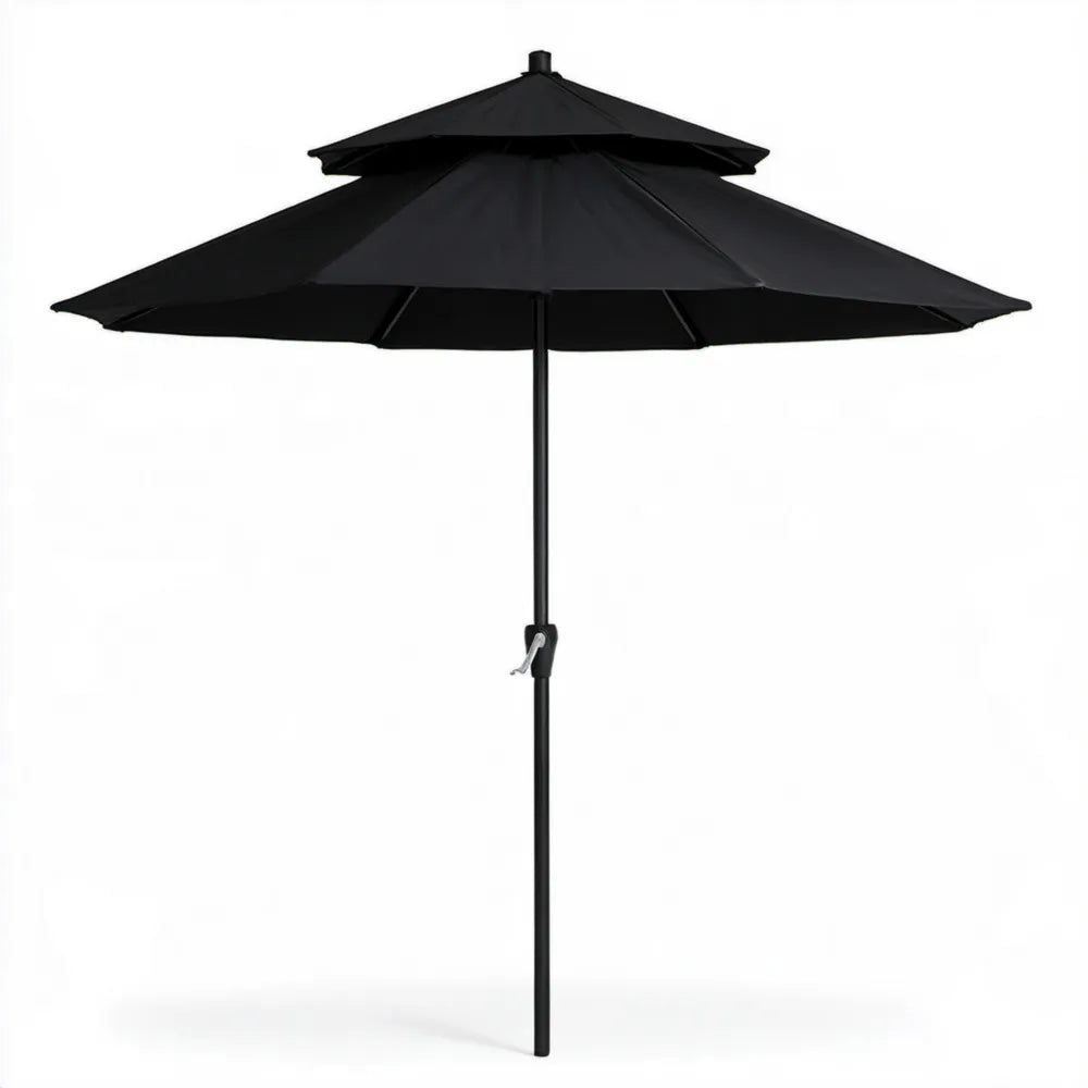 Czarny parasol ogrodowy z podwójną czaszą Ø270 cm, wysokość 250 cm