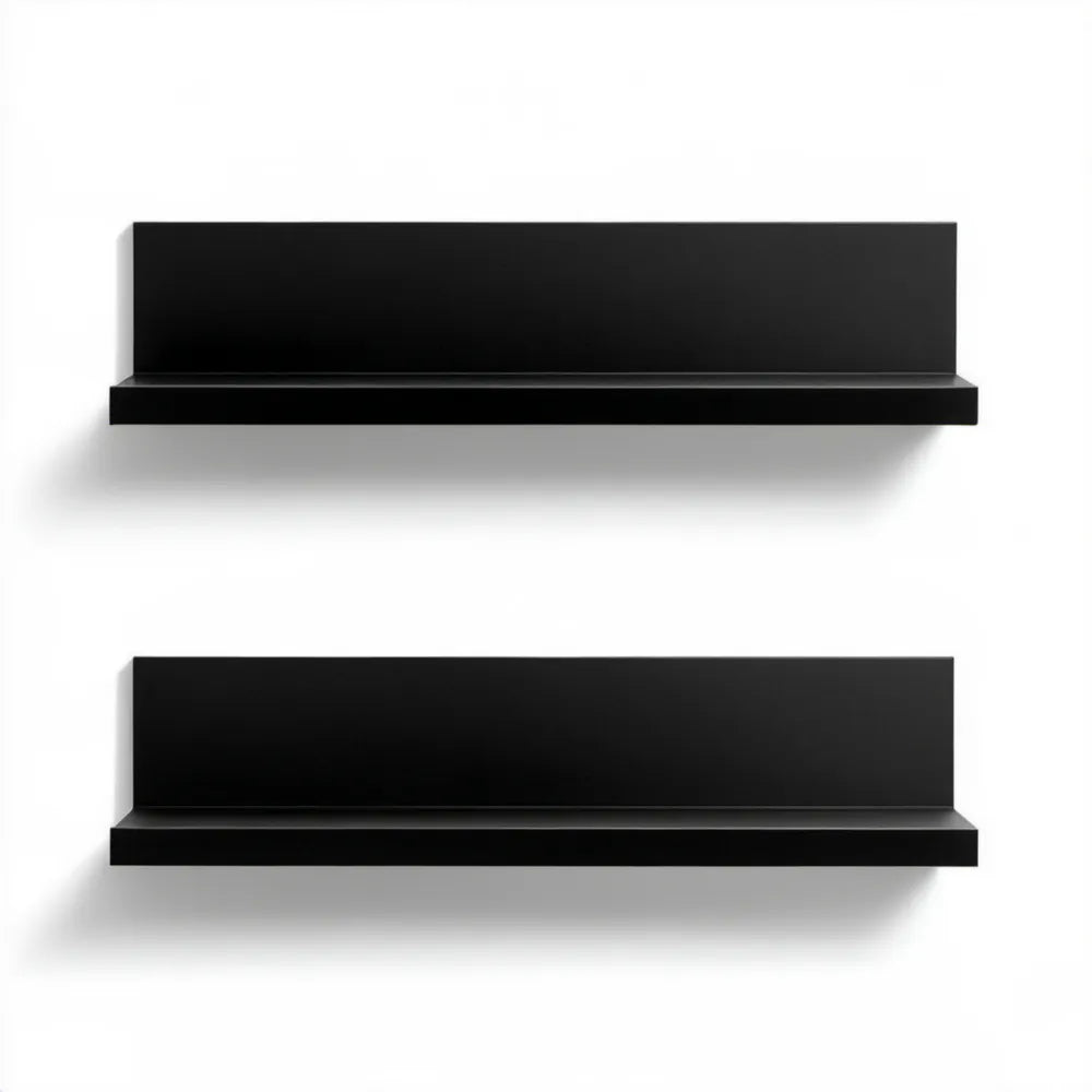 Zestaw 2 czarnych półek ściennych MDF z panelem tylnym 60 x 15 x 10 cm