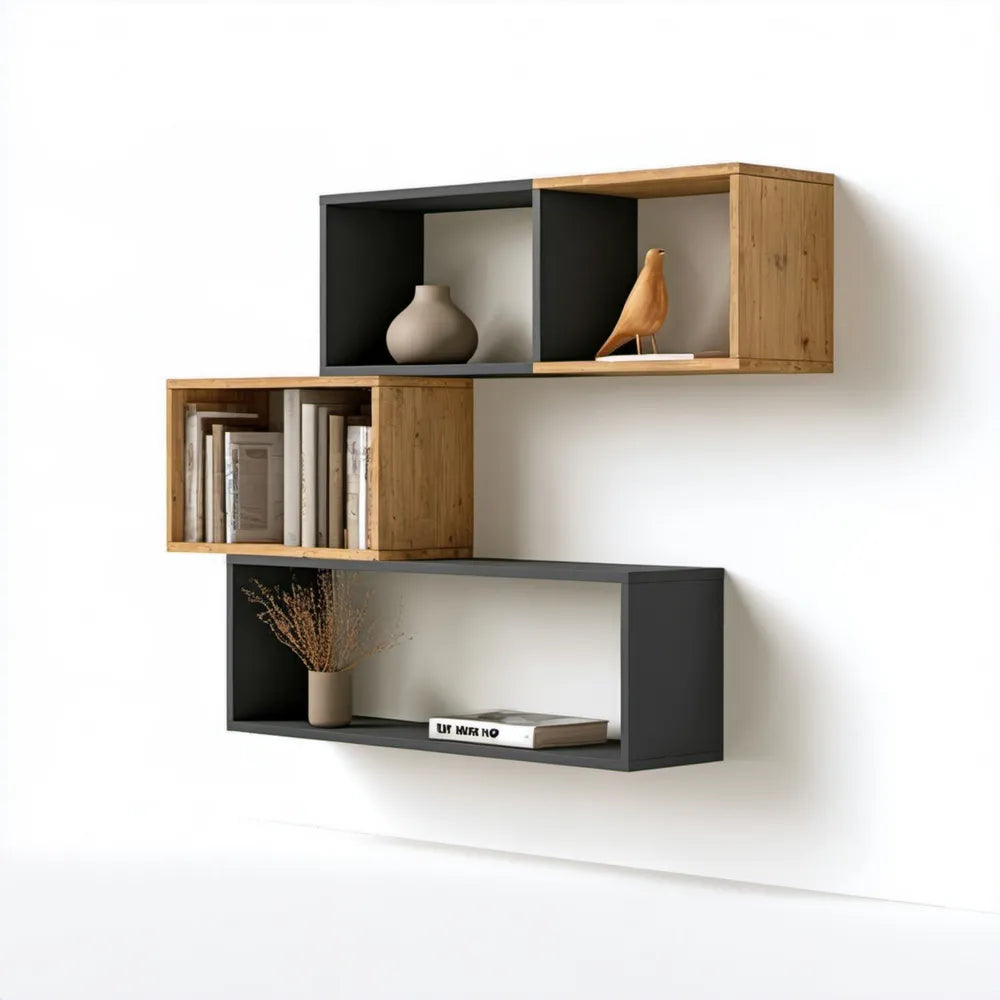 Zestaw 4 półek ściennych dąb artisan i antracyt – 3 × 60 × 30 × 30 cm, 1 × 100 × 30 × 30 cm
