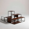 Zestaw 6 modułowych stolików kawowych MDF i stal, ciemny orzech/czarny, 150 x 100 x 100 cm