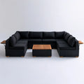 Modułowy zestaw z technorattanu PE w układzie U 300 × 220 × 75 cm, Czarny/Koniakowy