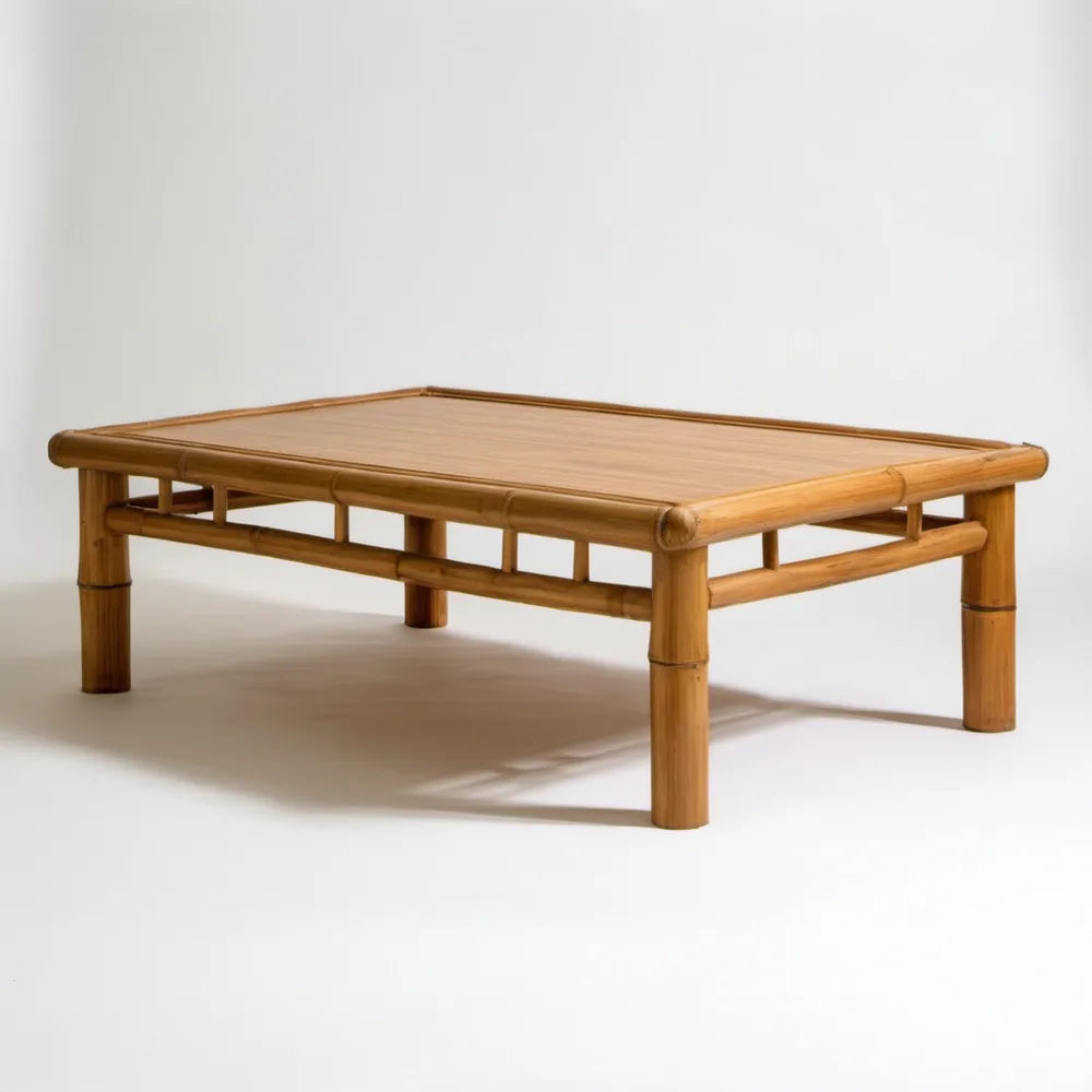 Naturalny jasnobrązowy bambusowy stolik kawowy 120 x 60 x 45 cm, prostokątny