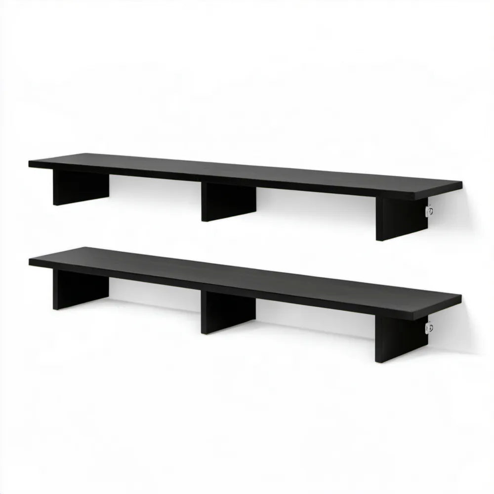 Zestaw 2 czarnych prostokątnych półek MDF 120 x 20 x 15 cm