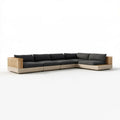Modułowa narożna sofa ogrodowa 5-osobowa z drewna tekowego i plecionki PE, czarno-beżowo-brązowa, 300 × 220 × 72 cm