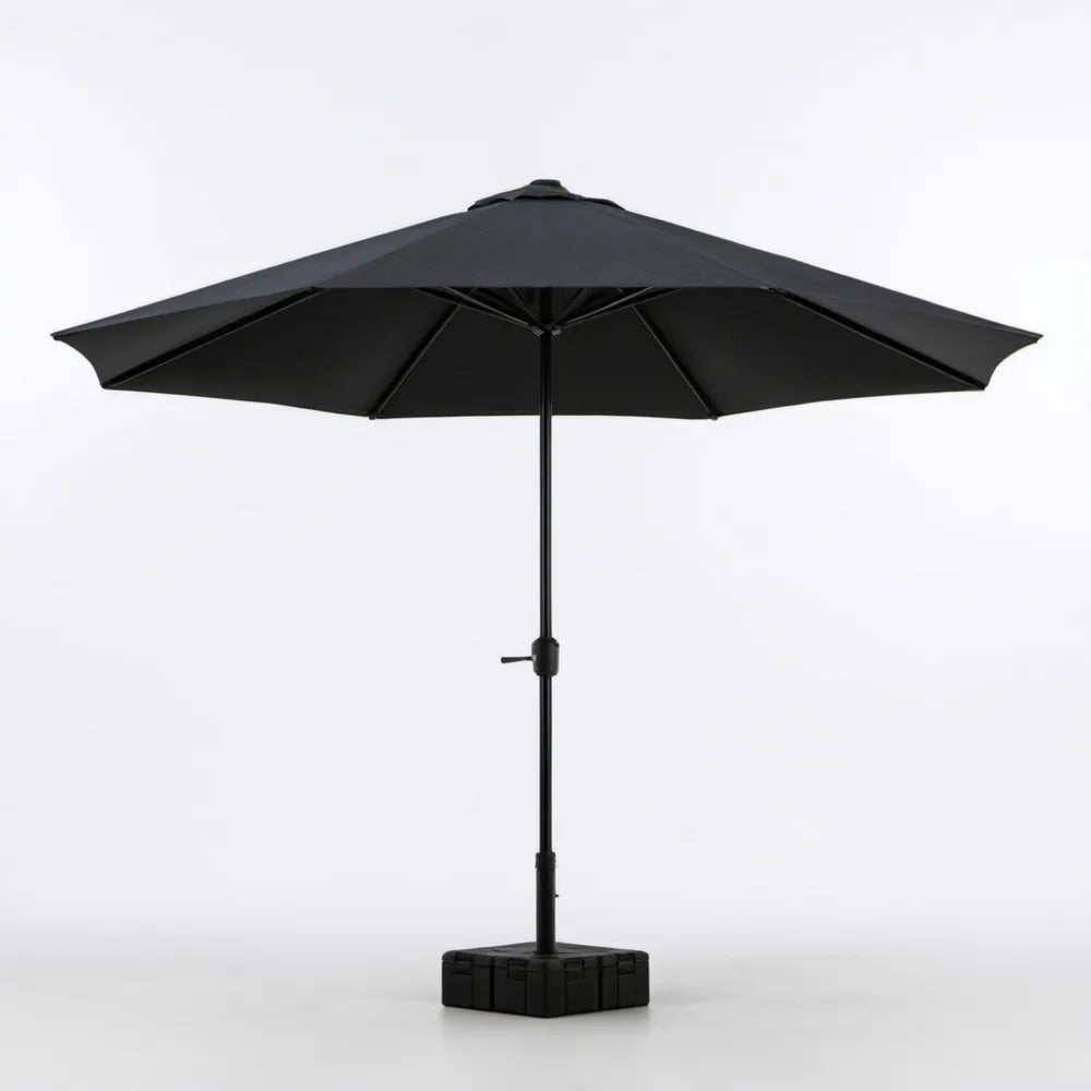 Czarny ośmiokątny parasol ogrodowy z podstawą 270 cm