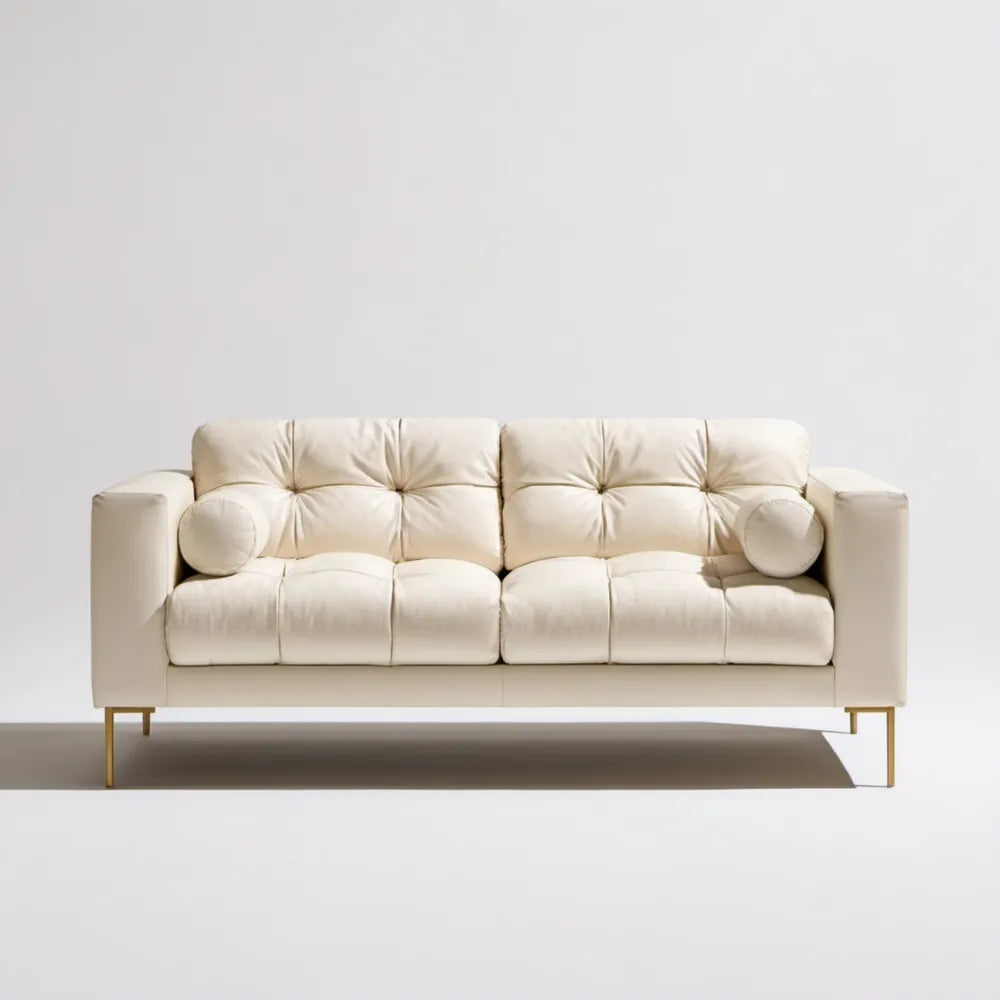 Kremowa sofa trzyosobowa ze złotymi nogami, 220 x 90 x 82 cm