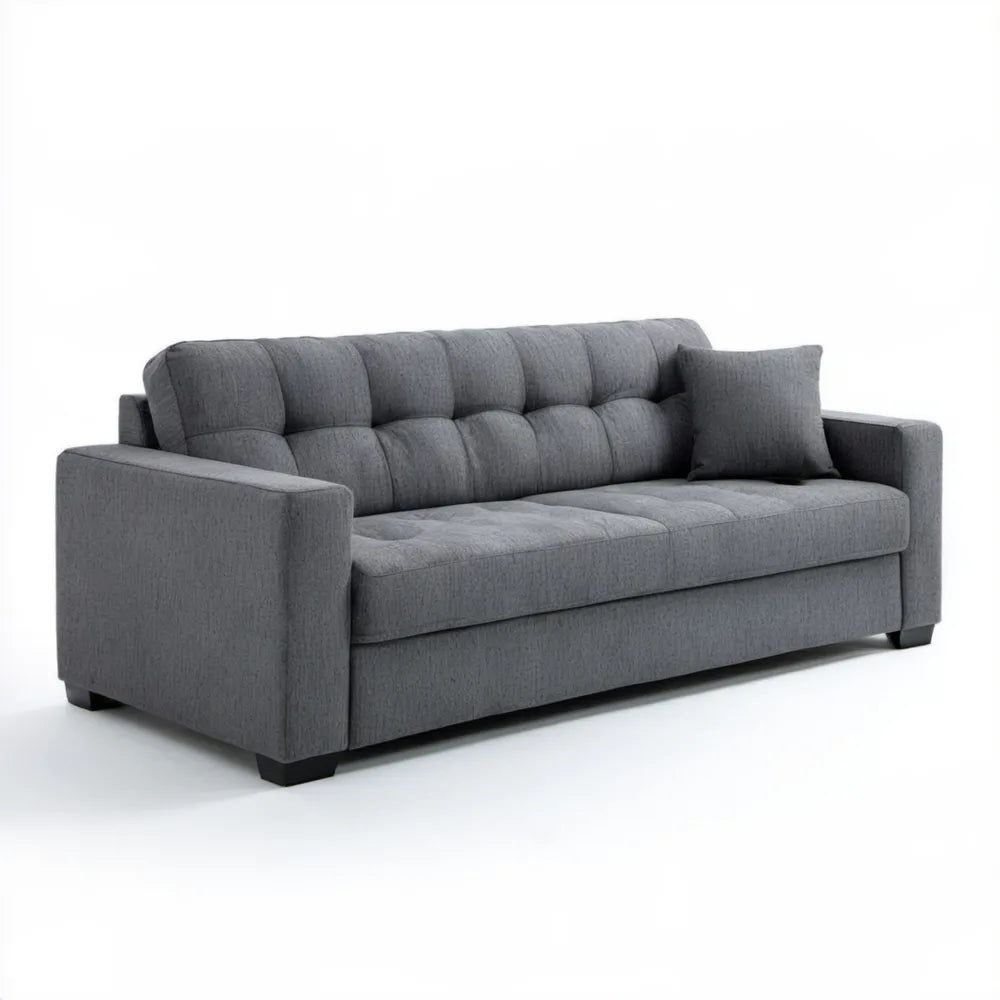 Szara trzyosobowa sofa z tkaniny poliestrowej 210 x 90 x 88 cm