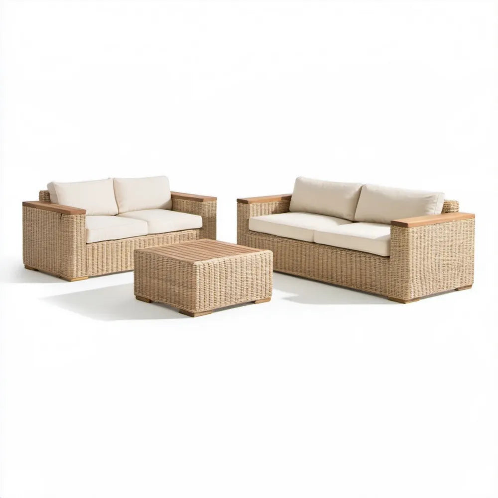 Zestaw ogrodowy z technorattanu Beżowy/Kremowy/Brązowy – sofy 160 × 80 × 75 cm i 130 × 80 × 75 cm oraz stolik 100 × 60 × 45 cm