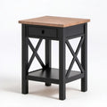 Stolik boczny z szufladą i półką, MDF i lite drewno sosnowe, czarno-brązowy, 45 x 45 x 60 cm