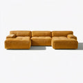 Musztardowa sofa modułowa w kształcie U ze sztruksowym obiciem, 300 x 160 x 75 cm