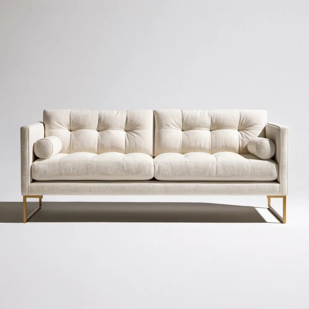 Kremowa sofa trzyosobowa ze złotymi nogami, 220 x 90 x 82 cm