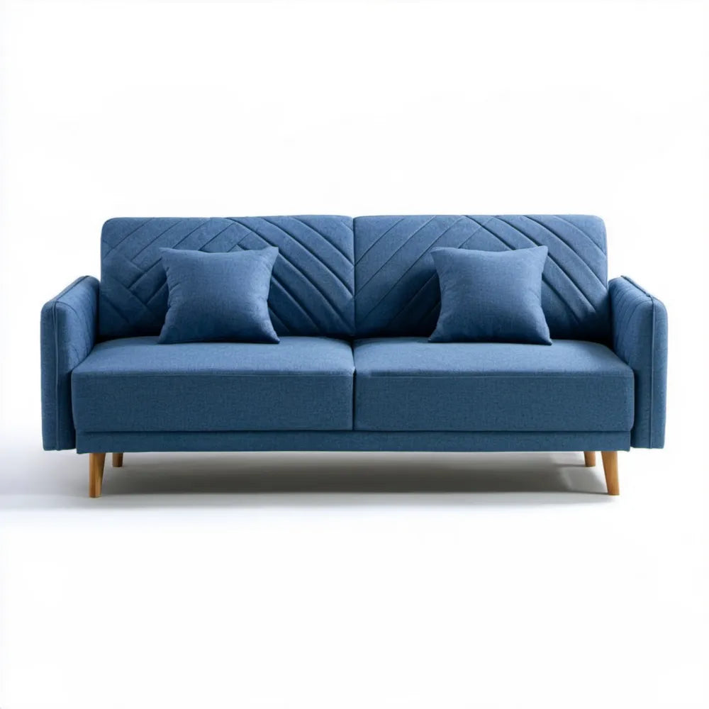 Granatowa sofa trzyosobowa z poduszkami, 200 x 85 x 85 cm