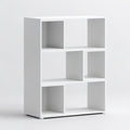 Biały regał z laminowanej płyty MDF, 90 × 30 × 90 cm, 6 otwartych wnęk
