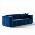 Granatowa sofa trzyosobowa z aksamitną tapicerką 220 x 90 x 75 cm