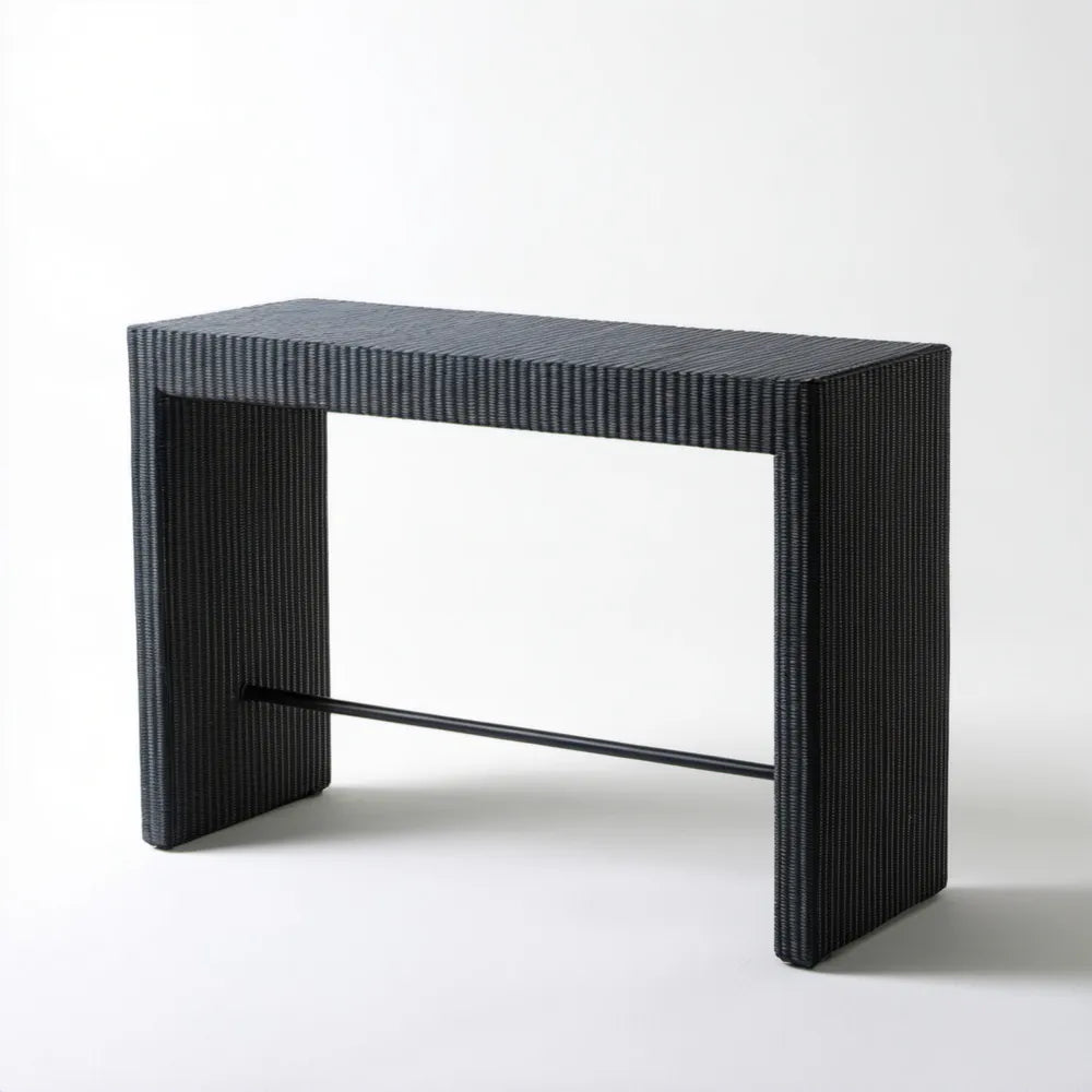 Czarny prostokątny stół barowy z technorattanu PE 120 x 45 x 105 cm