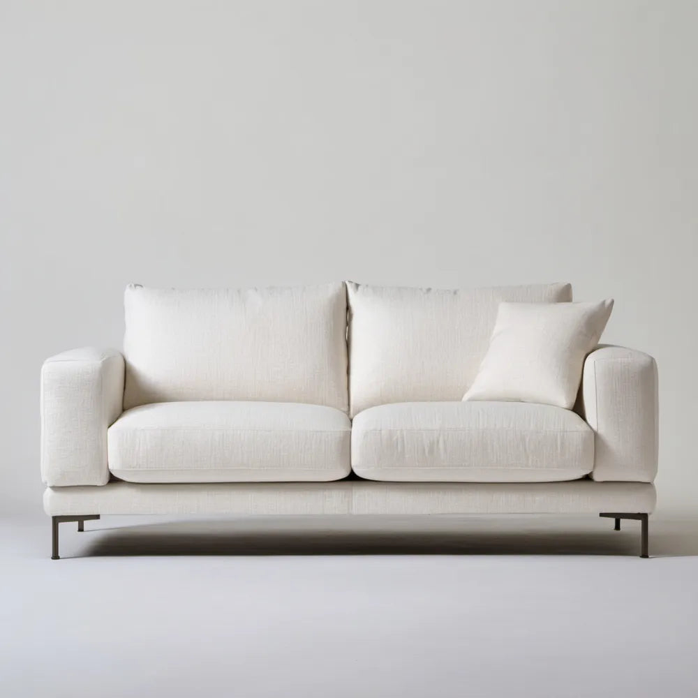 Kremowa sofa dwuosobowa z czarnymi metalowymi nogami, 220 x 95 x 82 cm