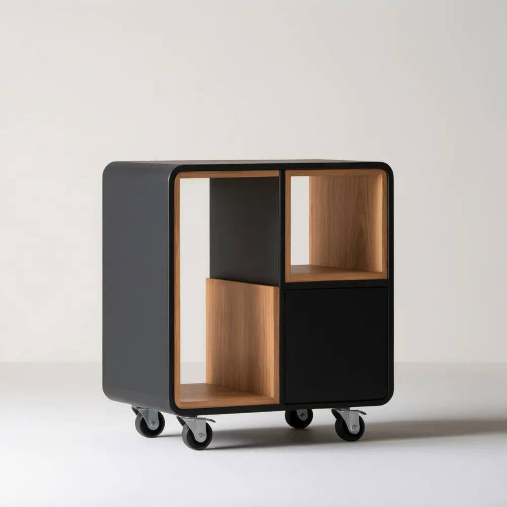 Mobilny regał na kółkach MDF czarno-orzechowy 80 x 40 x 100 cm